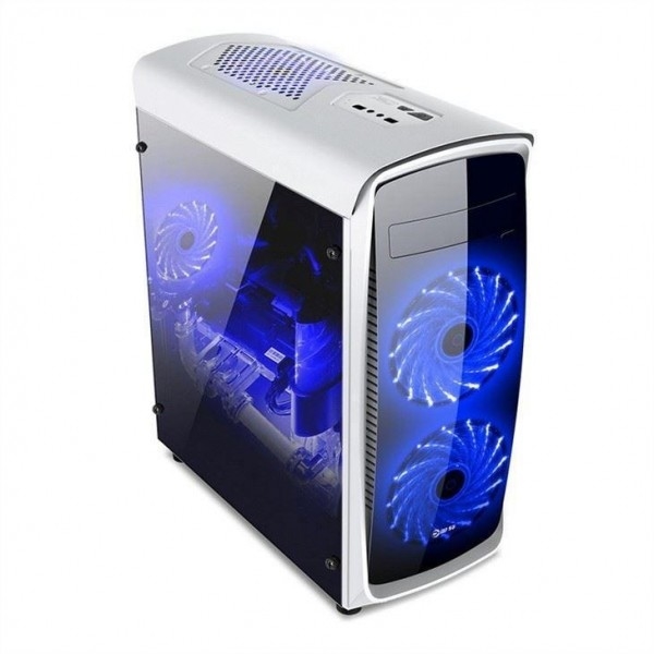 ETEK ATX Mid-Tower Case Acrylic Front & Side Panel Full Side View Черно-белый