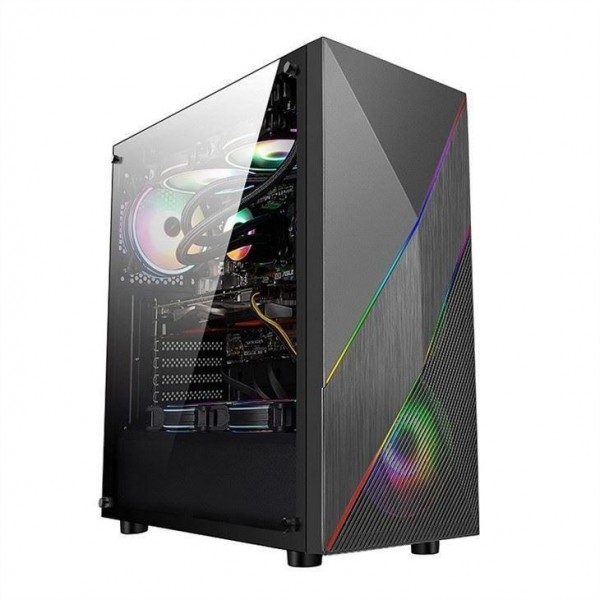ETEK - PC Mid Tower Case Irregular and Mesh Front Panel with ARGB LED Strip,Tempered Glass Side Panel, Top I/O Panel (Паннель передней панели с неравномерным и сетчатым фасадом с светодиодной лентой ARGB, Боковая панель из закаленного стекла, верхняя панель ввода/вывода)