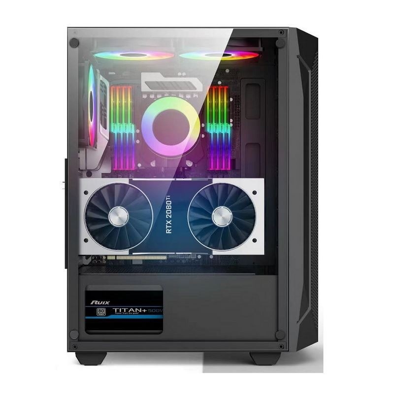 ETEK ATX/Matx Компьютерный корпус Темперное стеклянное панель на боковой и передней поддержки Вентиляторы 2x14cm или 3x12cm на передней поддержки Rad