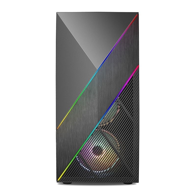 ETEK - PC Mid Tower Case Irregular and Mesh Front Panel with ARGB LED Strip,Tempered Glass Side Panel, Top I/O Panel (Паннель передней панели с неравномерным и сетчатым фасадом с светодиодной лентой ARGB, Боковая панель из закаленного стекла, верхняя панель ввода/вывода)