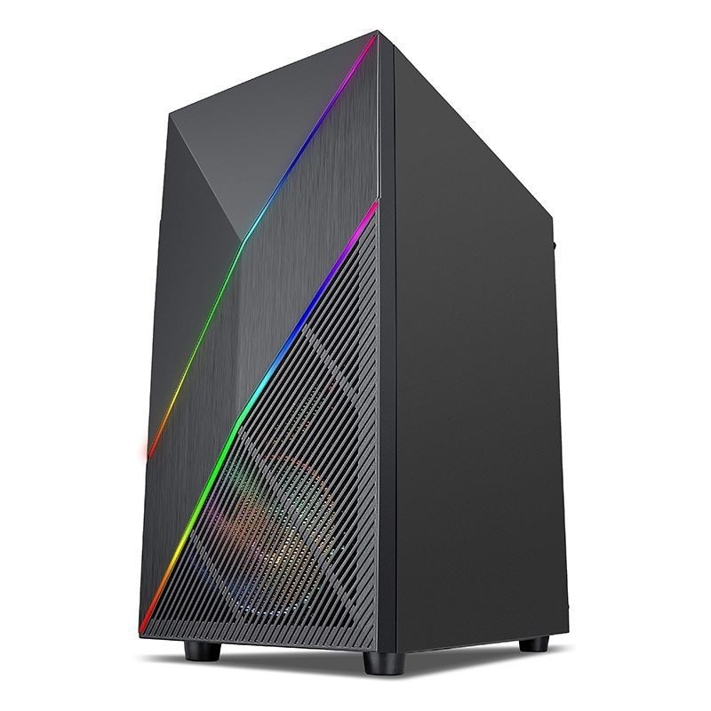 ETEK - PC Mid Tower Case Irregular and Mesh Front Panel with ARGB LED Strip,Tempered Glass Side Panel, Top I/O Panel (Паннель передней панели с неравномерным и сетчатым фасадом с светодиодной лентой ARGB, Боковая панель из закаленного стекла, верхняя панель ввода/вывода)
