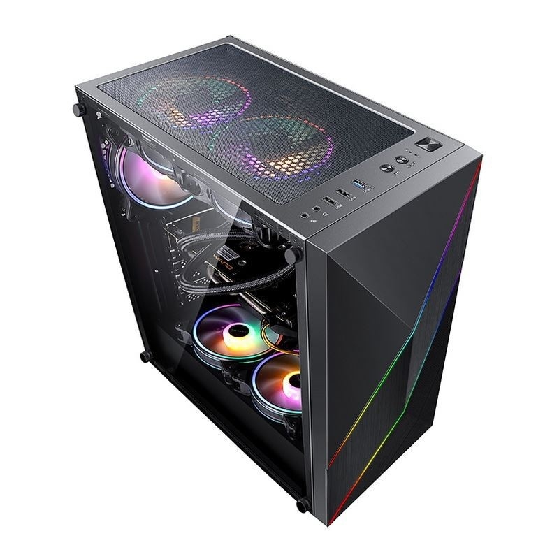 ETEK - PC Mid Tower Case Irregular and Mesh Front Panel with ARGB LED Strip,Tempered Glass Side Panel, Top I/O Panel (Паннель передней панели с неравномерным и сетчатым фасадом с светодиодной лентой ARGB, Боковая панель из закаленного стекла, верхняя панель ввода/вывода)