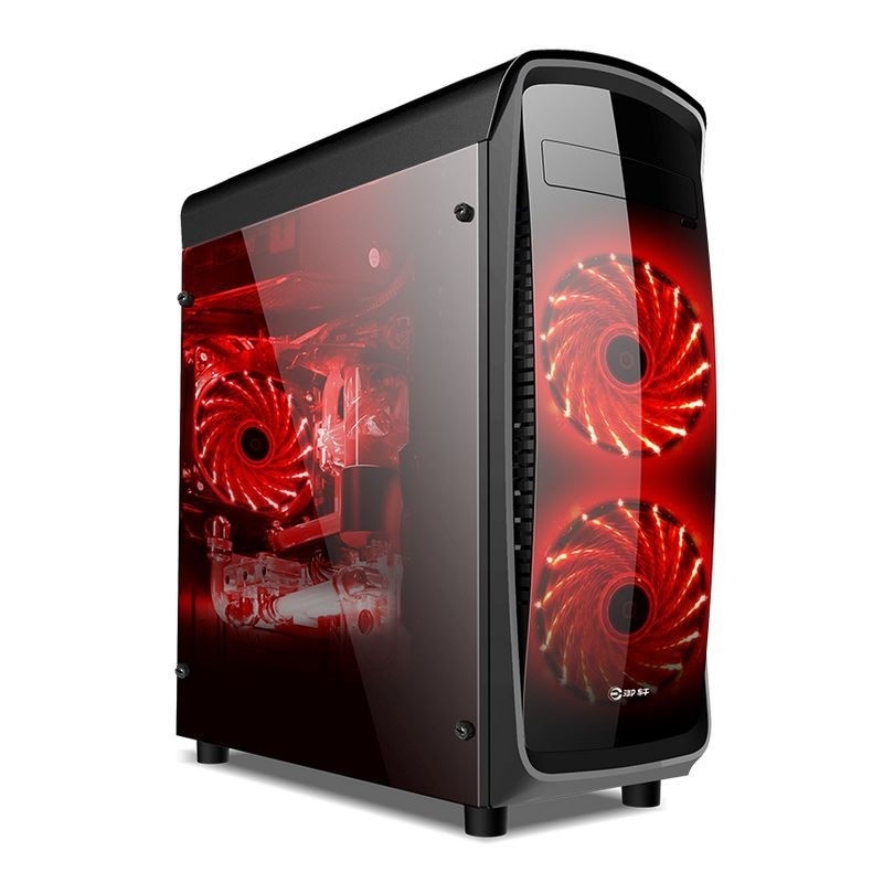ETEK ATX Mid-Tower Case Acrylic Front & Side Panel Full Side View Черно-белый