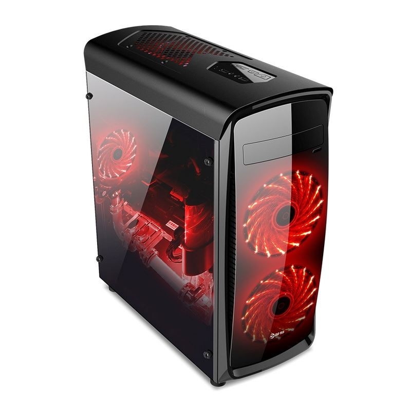 ETEK ATX Mid-Tower Case Acrylic Front & Side Panel Full Side View Черно-белый