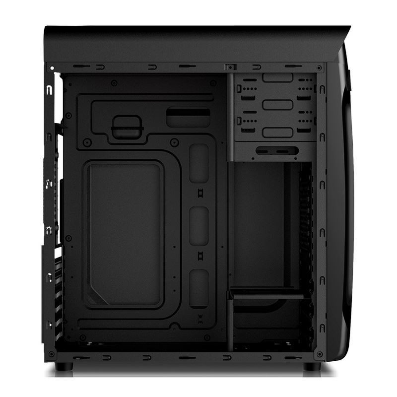 ETEK ATX Mid-Tower Case Acrylic Front & Side Panel Full Side View Черно-белый
