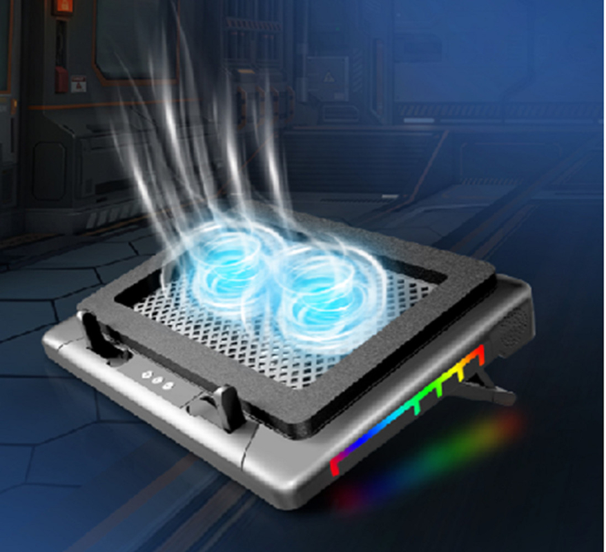 Лаптопная охлаждающая поднос с RGB освещением Два 14 см вентилятора, работающих на 1400±10% оборотов в минуту 7 уровней регулировки высоты для геймеров энтузиастов DIY