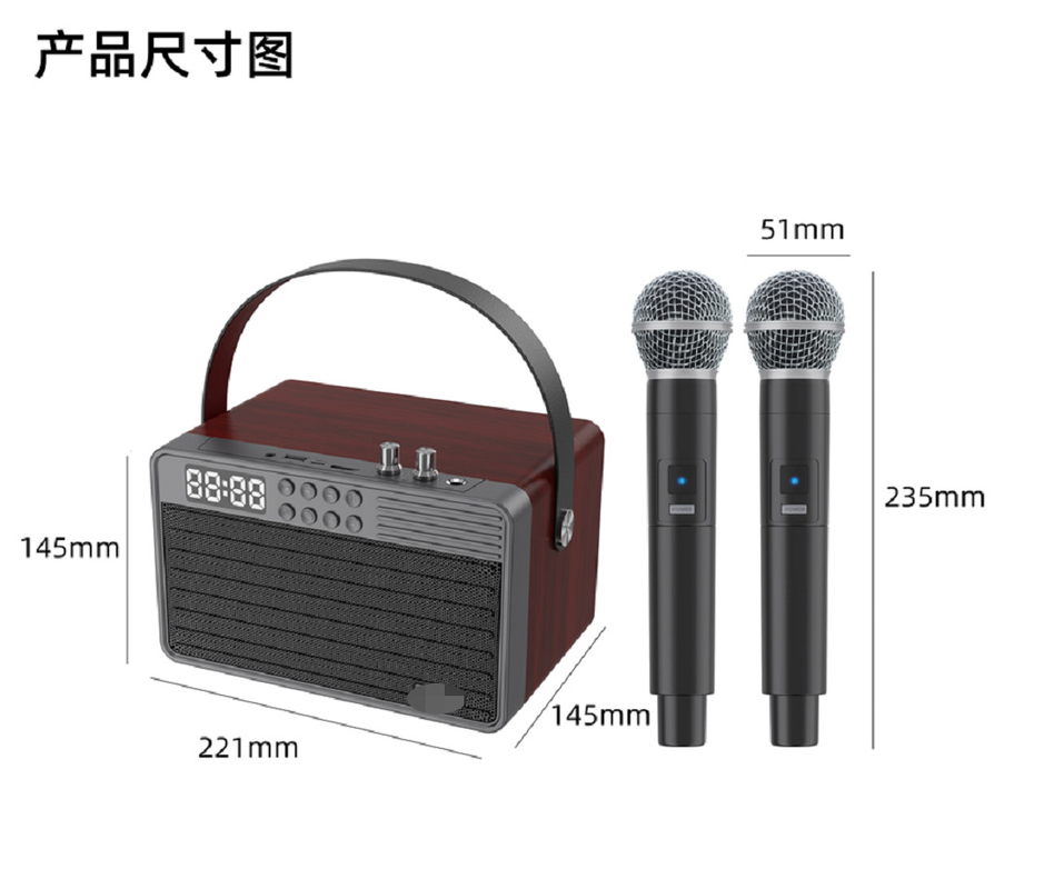 Поддерживает Bluetooth AUX TF Карта U Диск FM Радио Беспроводной микрофон Деревянный ABS Железный сетка Материал 2400mAh батарея