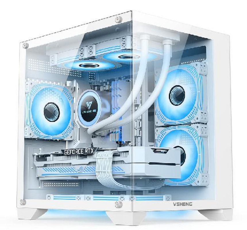 Панорамный дизайн RGB освещение поддерживает Micro-ATX/Mini-ITX Вписывает 330мм графические процессоры 4 слота и 170мм процессорные охладители 6 подвески вентилятора