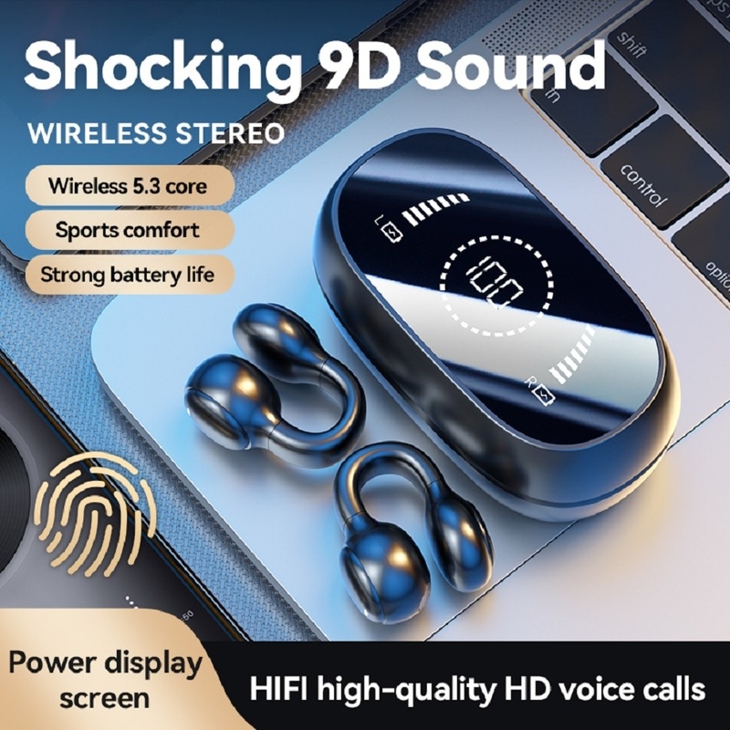 Bluetooth 5.3 Earphone Полностью открытый Ear Design 9D Surround Sound Игра Аудио-синхронизация HIFI Цифровой дисплей 1.5H Зарядка 6H Однопроизведение