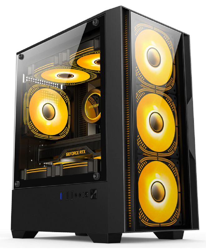 Совместима с материнскими платами M-ATX/ITX Установка в двух режимах Устройство с 5 вентиляторами Панорамное боковое освещение Компьютерный корпус для игроков среднего класса