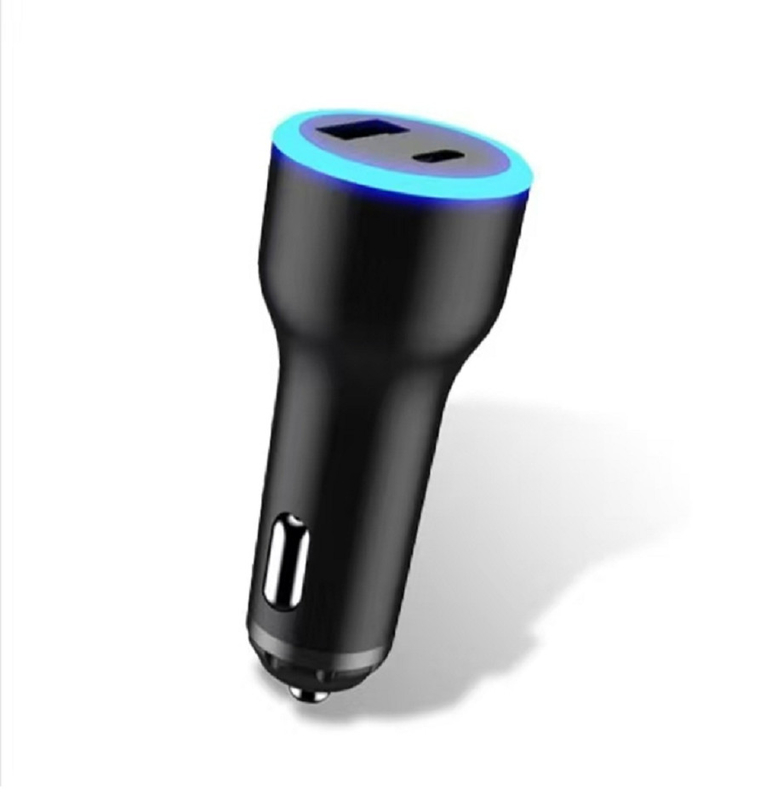 Поддерживает быструю зарядку USB-C PD 65W 20V/3.25A для ноутбуков + USB-A QC 18W ABS + PC Огнеупорный материал Синий светодиодный индикаторный свет