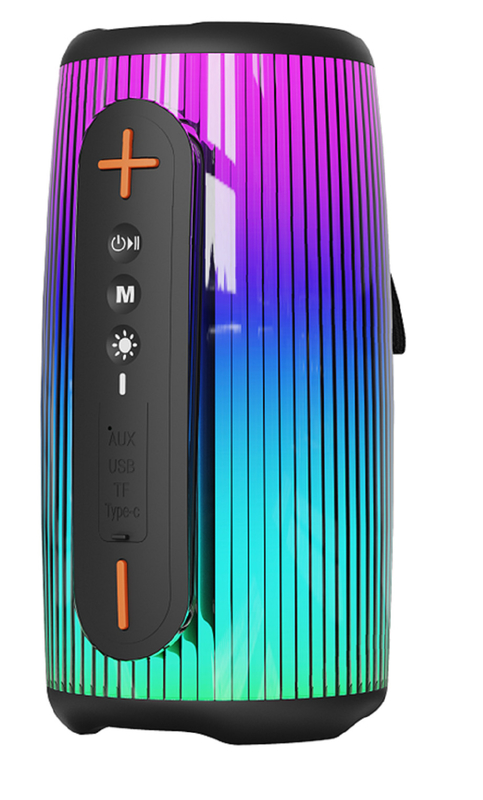 Блютуз 5.3, 10 Вт динамики 2400 мАч батарея с зарядкой типа С RGB окружающее освещение шнур