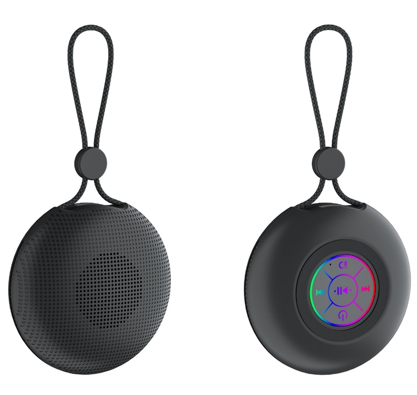 Портативная Bluetooth 5.3 колонка с защитой от брызг IPX4, RGB подсветкой, дизайном с подвесным шнурком, динамиком 52 мм, выходной мощностью 5 Вт, зарядкой через Type-C