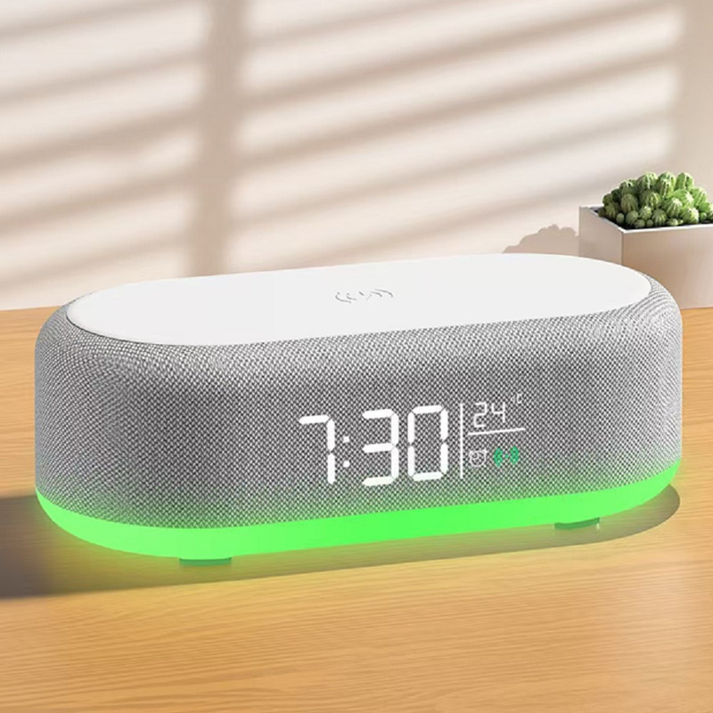Многофункциональный динамик ETEK Bluetooth 5.3 с дисплеем температуры, часами, аккумулятором 1200 мАч, беспроводной зарядкой 15 Вт, динамиком 52 мм 5 Вт.