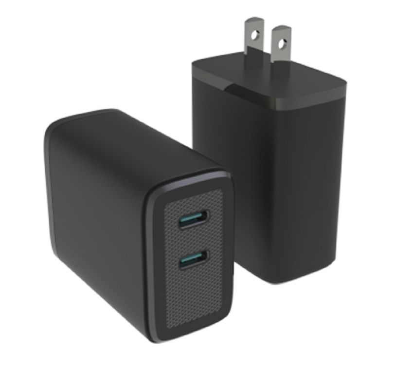 Двойное зарядное устройство GaN USB-C с максимальной выходной мощностью 65 Вт, поддержка нескольких протоколов PD, напряжение 110-240 В, для использования по всему миру, черный / белый