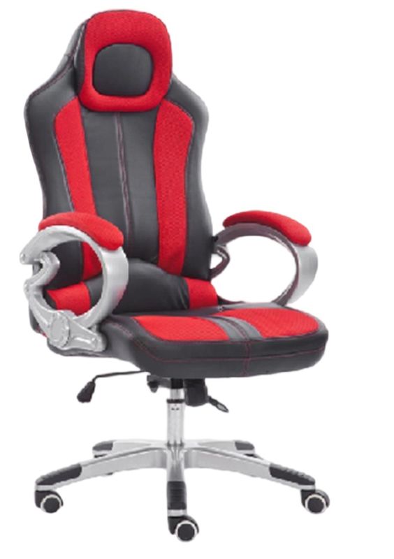 Эргономическое кресло с PU касторами Порошно-покрытая основание 100 мм Газоподъемный механизм наклона Красные / черные решетчатые подлокотники