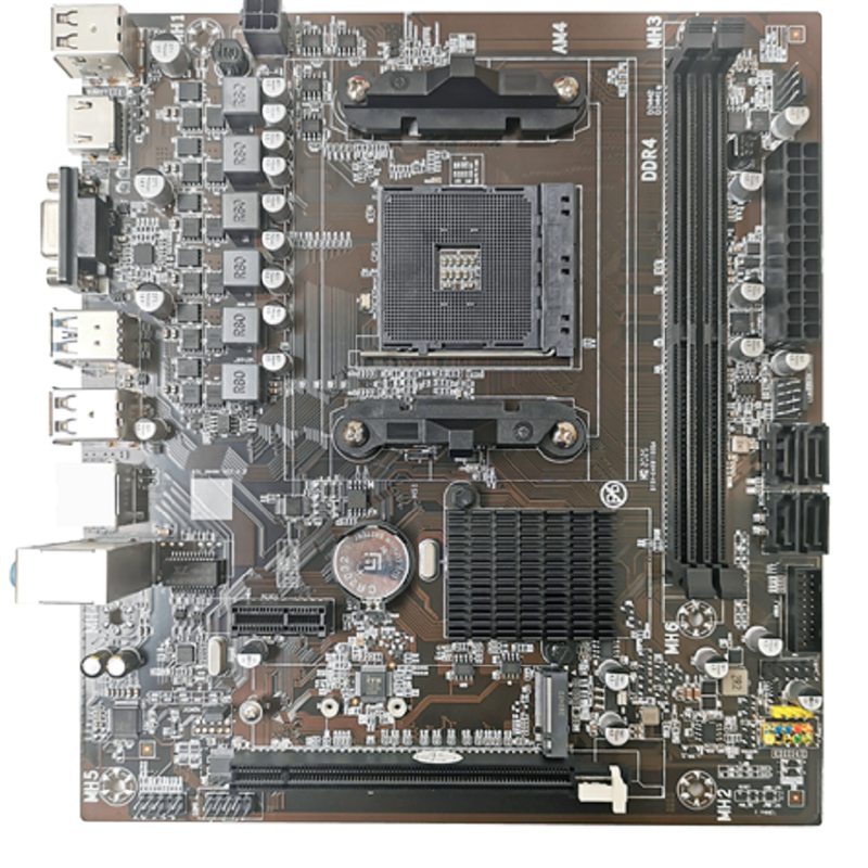 M-ATX материнская плата AM4 для процессоров Ryzen3/5, два слота DDR4, 4 порта SATA3.0, выходы VGA+HDMI и 3 аудиоразъема 3,5 мм