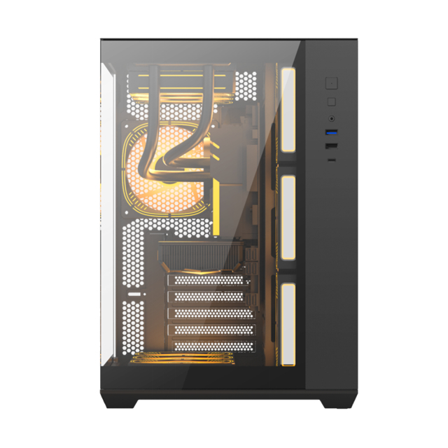 Компьютерный корпус поддерживает материнские платы EATX / ATX / Micro-ATX / Mini-ITX / BTF с 0,6 мм SPCC сталью и двусторонним закаленным стеклом