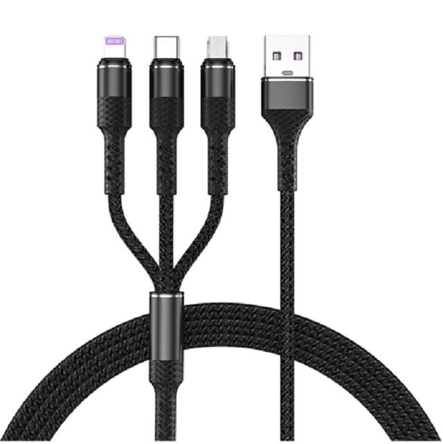 Кабель для быстрой зарядки ETEK 3-в-1, 4-жильный чистый медный провод, светодиодный индикатор, 6 цветов, для путешественников, семей и офисов