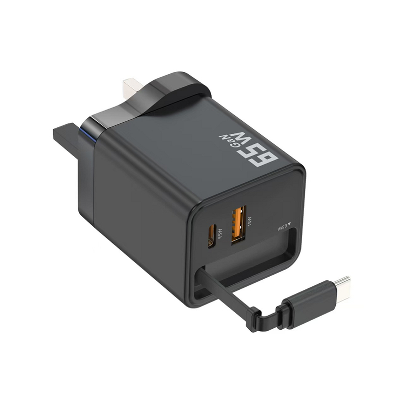 Быстрое зарядное устройство ETEK 65W GaN, 2*USB-C + 1*USB-A, PD/QC/PPS, компактное для путешествий