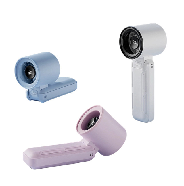 Складной высокоскоростной USB-вентилятор с LED-дисплеем, 3000 мАч, 5 скоростей, Type-C, черный/фиолетовый/синий/белый, для путешествий, офиса и улицы