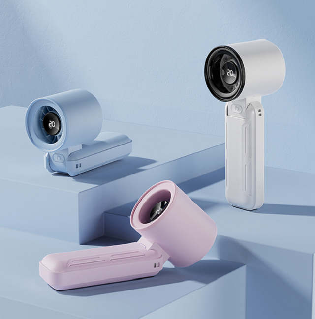 Складной высокоскоростной USB-вентилятор с LED-дисплеем, 3000 мАч, 5 скоростей, Type-C, черный/фиолетовый/синий/белый, для путешествий, офиса и улицы