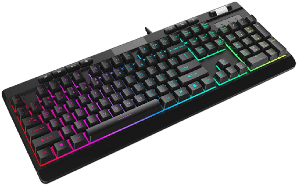 Игровая клавиатура ETEK RGB, 104 клавиши, мультимедиа, регулируемая подсветка, кожаный провод 1,5 м, черный, 660 г