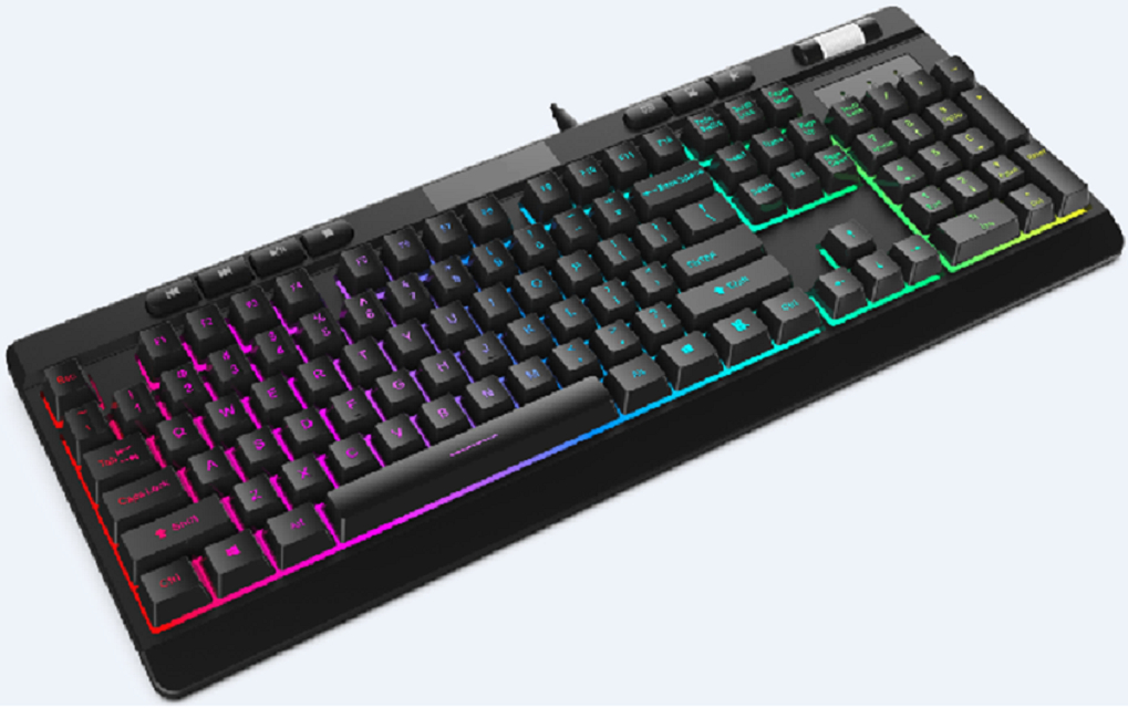 Игровая клавиатура ETEK RGB, 104 клавиши, мультимедиа, регулируемая подсветка, кожаный провод 1,5 м, черный, 660 г