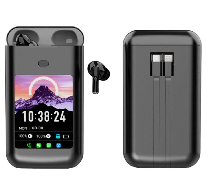 Умные наушники TWS с корпусом зарядки 5000 мАч, Bluetooth 5.4Отмена шума ENC, предупреждения о сообщениях в нескольких приложениях (WeChat/WhatsApp/FB)