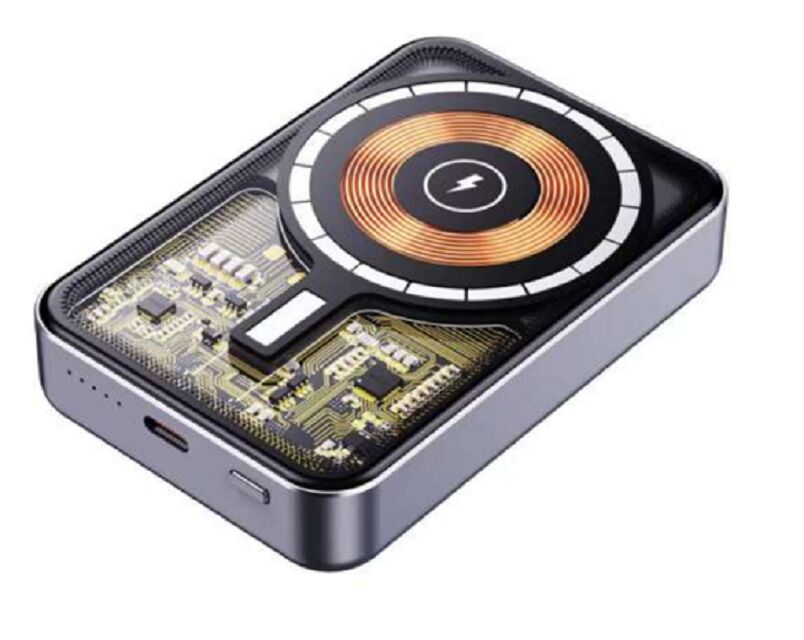 10000 мАч Прозрачный Mecha Power Bank 22,5 Вт проводного + 15 Вт MagSafe-совместимого магнитного беспроводного зарядки, пушечного металла, основания из аллюминия, 94 × 63 × 17,5 мм