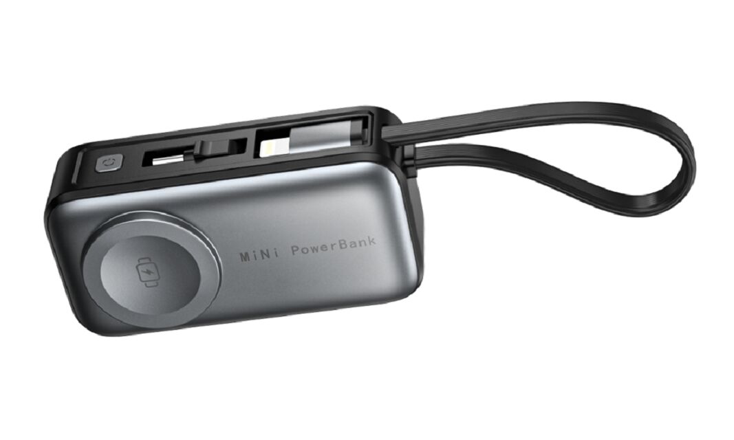 5000 мАч мини беспроводной энергоблок, 18 Вт PD, Часы 2,5 Вт, двойной вход (USB-C + Lightning), Белый / Серебряный & Черный / Серый