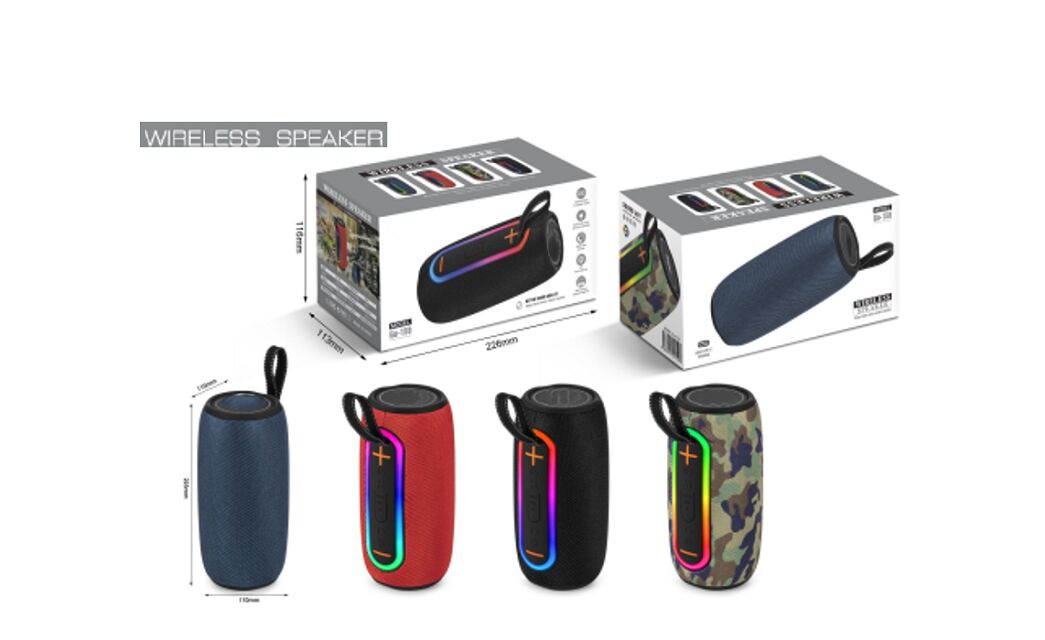 Портативная Bluetooth колонка, JieLi 5.3, 10 Вт, LED подсветка, TWS, FM/USB/TF, 1200 мАч, ABS+ткань