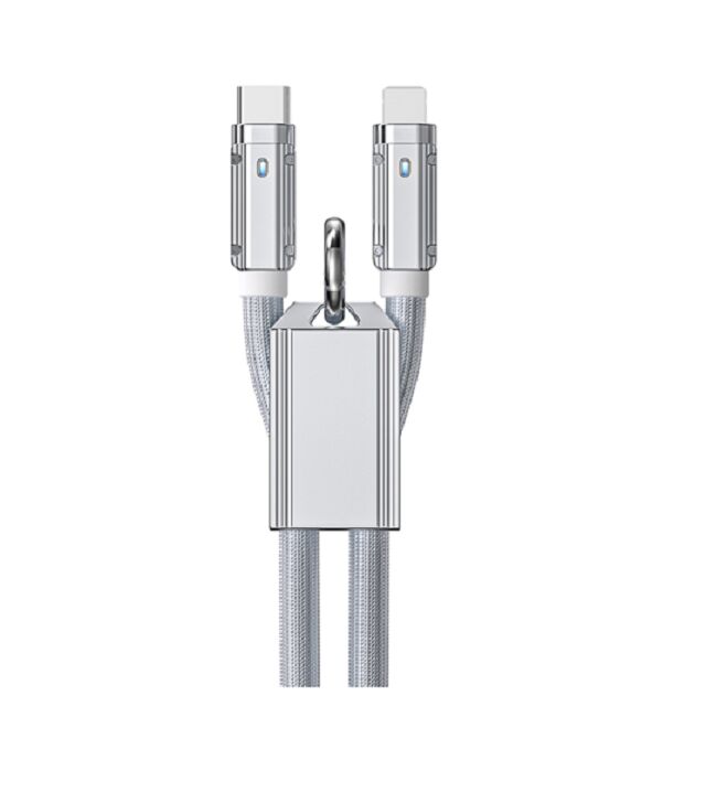 65W/27W Оригинальный силиконовый кабель быстрой зарядки, от C до C / C до молнии,1m, серебро, цинковая сплавная оболочка, поддерживает PD и синхронизацию данных