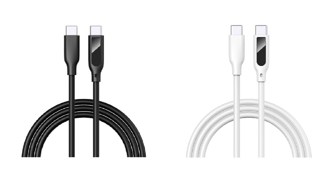 Кабель USB-C с цифровым дисплеем, быстрая зарядка 5А, силикон, 1м, отображение напряжения/тока в реальном времени