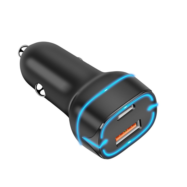 38 Вт двойной автозарядный прибор, PD20W + QC18W реальный выход, 12-24 Вт широкий вход, синий светодиод