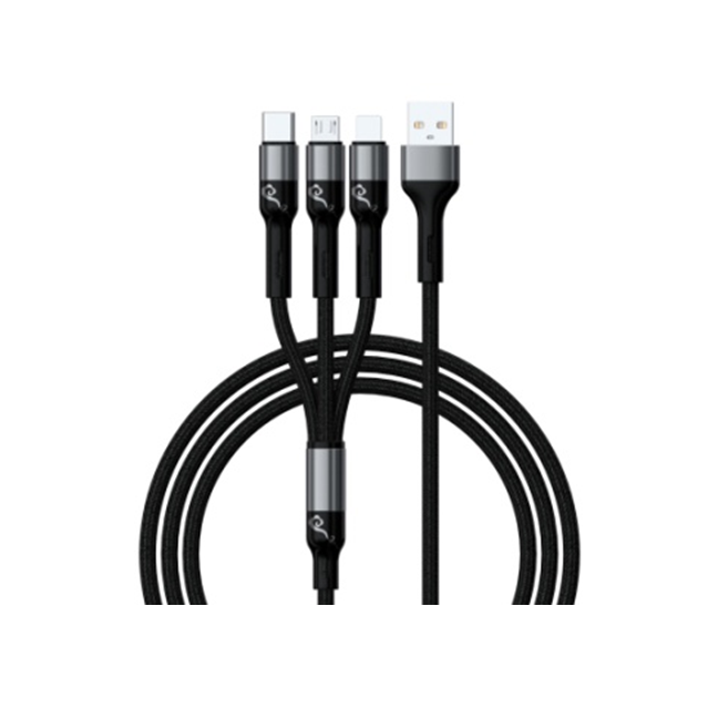 1.2M 3-в-1 плетеный кабель для быстрой зарядки, 2-жильный Lightning/Micro, TPE+Алюминий, Черный/Красный/Зеленый
