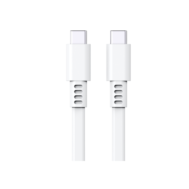 USB 2.0 силиконовый плоский кабель для быстрой зарядки, Type-C на C 3A/20V + 480 Мбит/с передача данных, 1м белый мягкий устойчивый к изгибу шнур